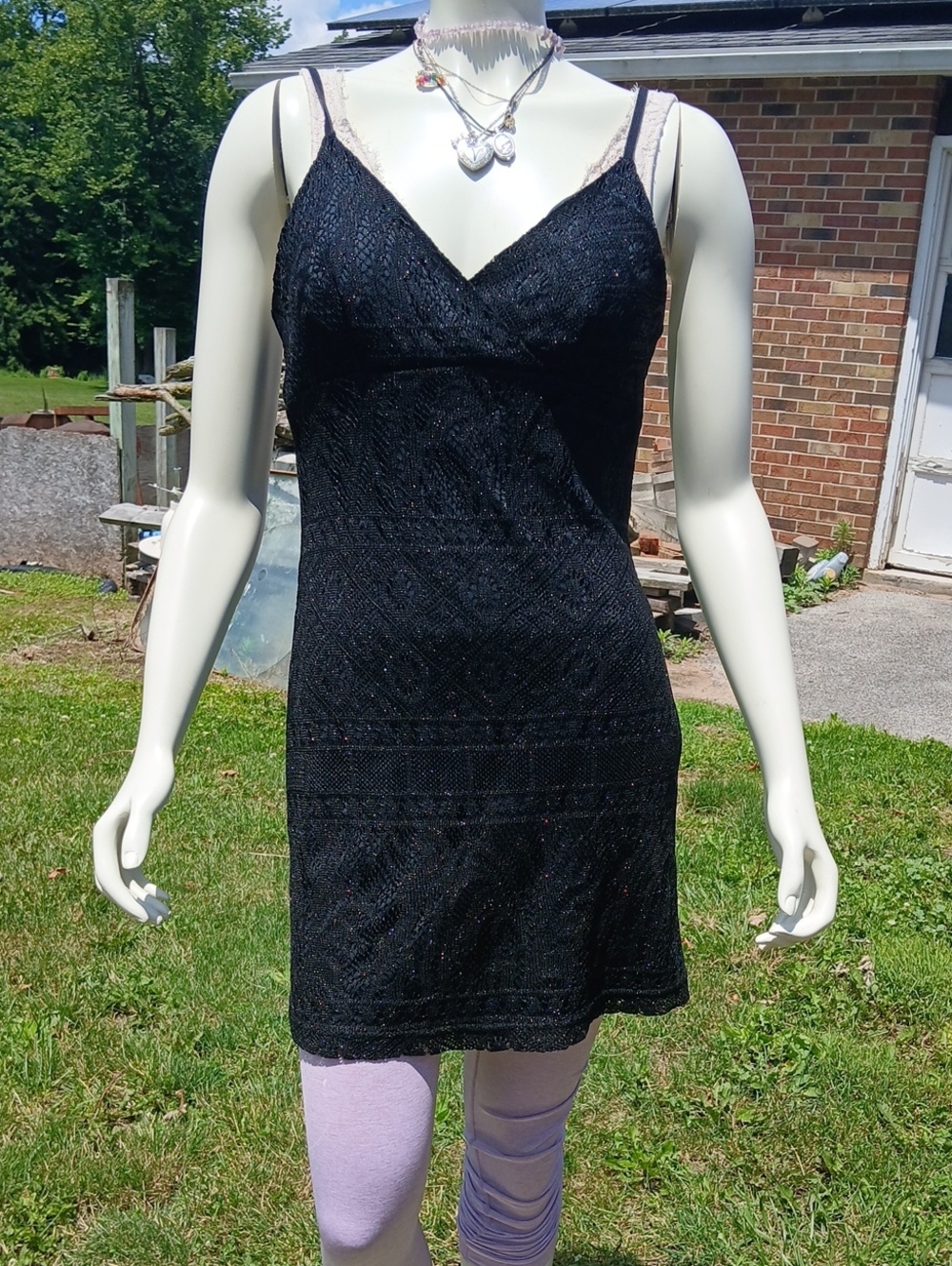Black Sequined Lace Slip Coctail Dress - Morbid Threads Size Medium